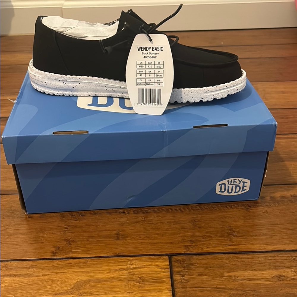 Hey Dude Black and White Slip-On Loafers with Cushioned Sole